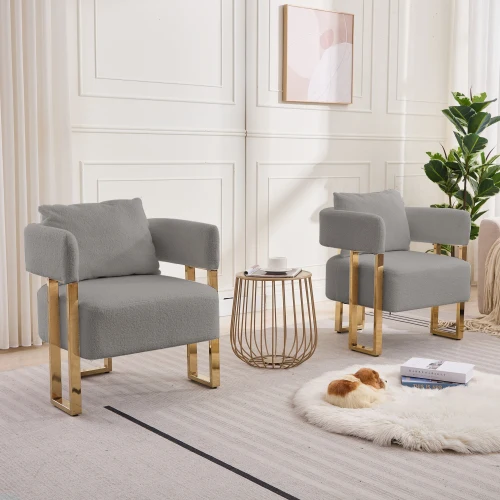 Teddy Fleece Modern Accent Polished Gold Metal Square Leg Side Chair