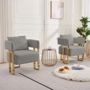 Teddy Fleece Modern Accent Polished Gold Metal Square Leg Side Chair - Image 11
