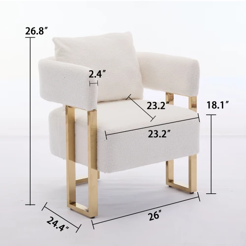 Teddy Fleece Modern Accent Polished Gold Metal Square Leg Side Chair