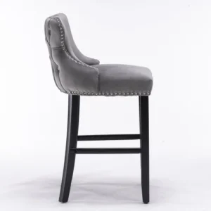 1 Pair Wing-Back Velvet Barstools, Tufted Nailhead Trim - Image 4