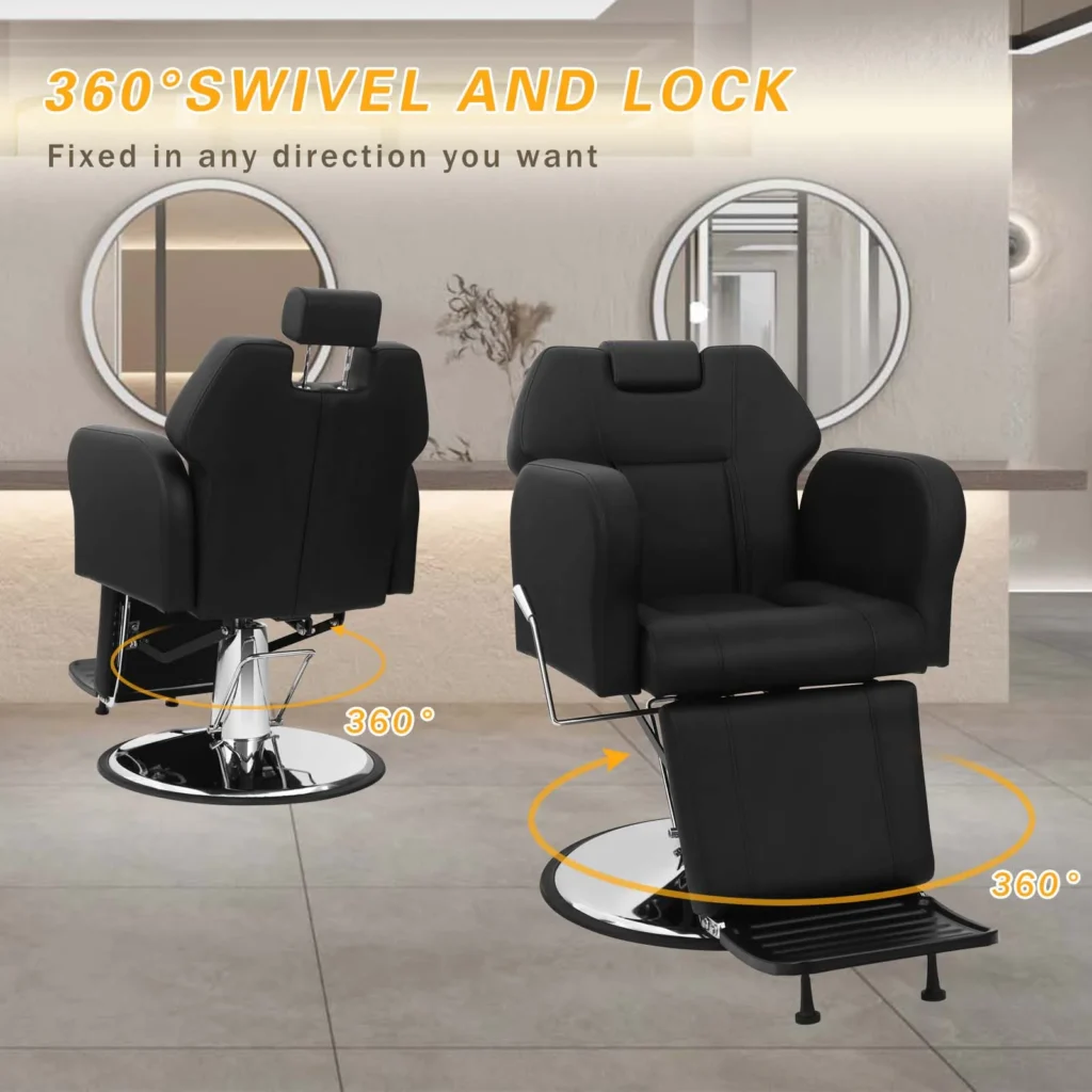 Professional 360° Swivel Hydraulic Barber Chair with Reclining Backrest & Footrest