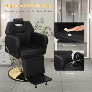 Black & Gold Hydraulic 360° Swivel Chair with Lock - Image 2