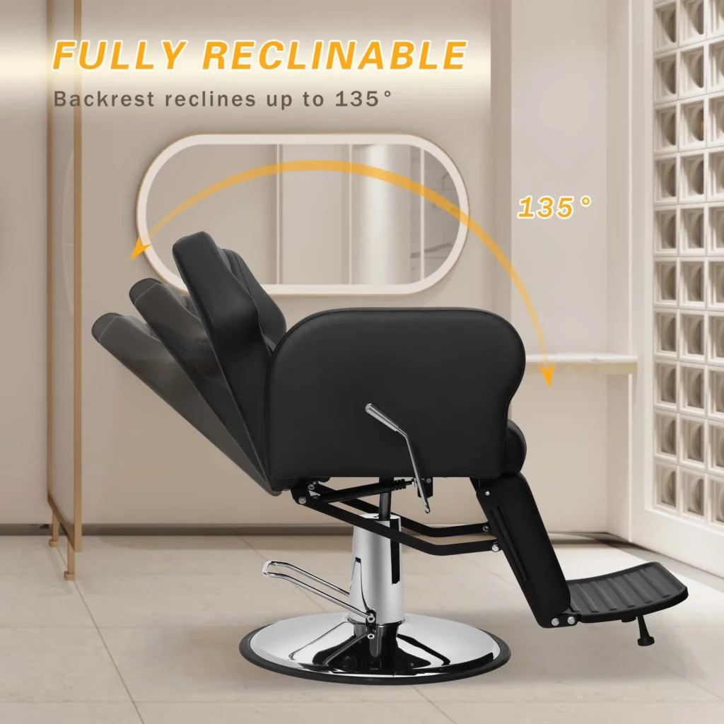 Professional 360° Swivel Hydraulic Barber Chair with Reclining Backrest & Footrest