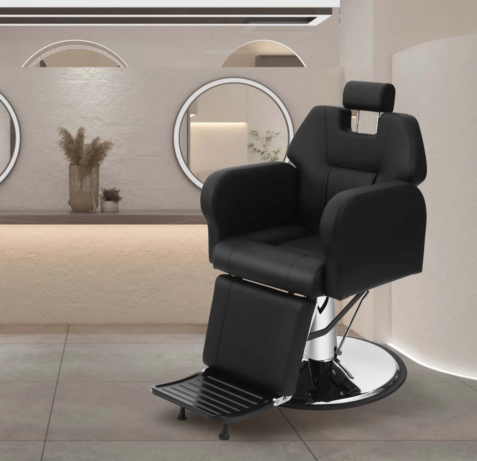 Professional 360° Swivel Hydraulic Barber Chair with Reclining Backrest & Footrest - Image 6