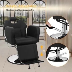 Professional 360° Swivel Hydraulic Barber Chair with Reclining Backrest & Footrest - Image 5