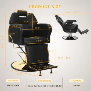 Black & Gold Hydraulic 360° Swivel Chair with Lock - Image 5