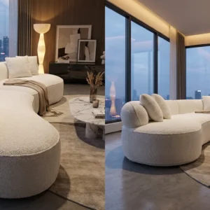 110 Inch Four-Seater White Chenille Fabric Sofa with 30D Hard Sponge and 4 Pillows - Image 5
