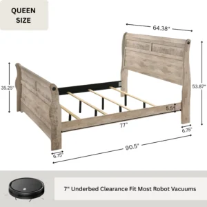 Imerland Contemporary White Wash Finish Bedroom 4 Pcs Set Includes Bed Dresser Mirror & One Nightstand - Image 6