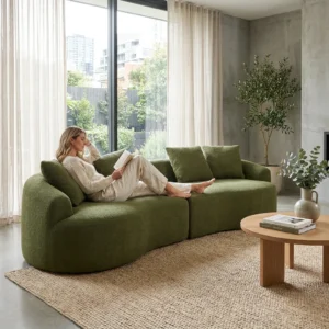 110 Inch Four-Seater White Chenille Fabric Sofa with 30D Hard Sponge and 4 Pillows - Image 10