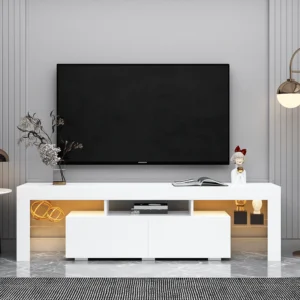 Modern White LED TV Stand 50-54 In With Remote Control Lights Home Entertainment Furniture - Image 3