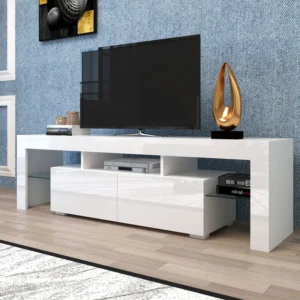 Modern White LED TV Stand 50-54 In With Remote Control Lights Home Entertainment Furniture - Image 4
